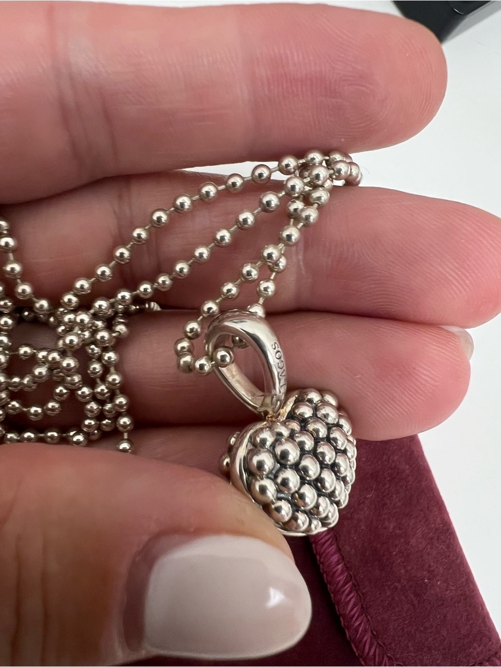 LAGOS Sterling Silver Caviar Beaded Heart Pendant Necklace - Picture 4 of 16